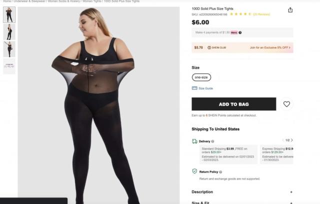 Website criticized over advertisements for plus-size tights