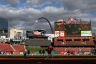 ST LOUIS, MO - OCTOBER 20: The St. Louis Cardinals practice on the field prior to Game Two of the MLB World Series against the Texas Rangers at Busch Stadium on October 20, 2011 in St Louis, Missouri. (Photo by Ezra Shaw/Getty Images)