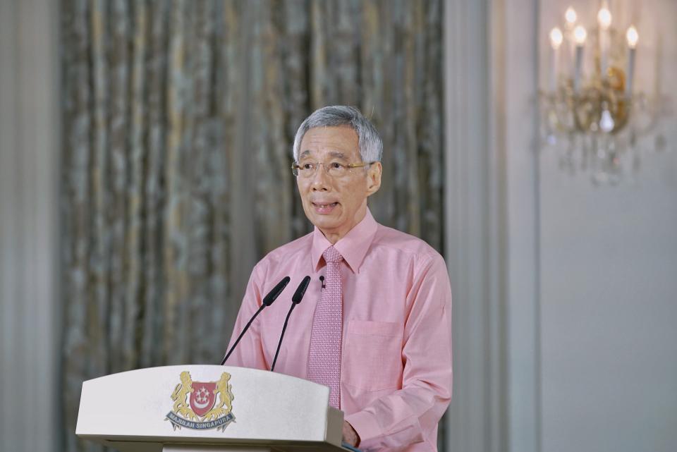PM Lee Hsien Loong at the recording of his remarks on the COVID-19 outbreak televised on 12 March, 2020. (PHOTO: Lee Hsien Loong/PMO)