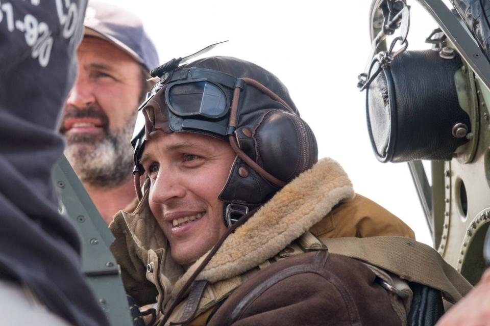 Tom Hardy on the set of 'Dunkirk', 2016