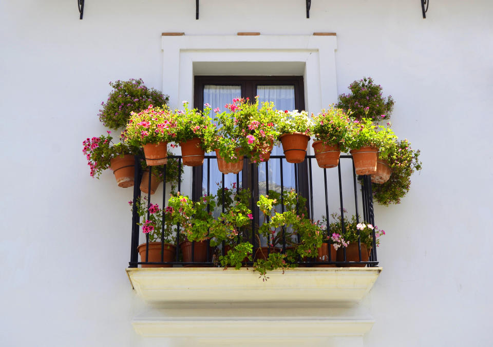 Beautiful balconies with typical flowers in Grazalema