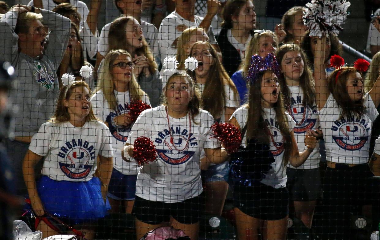 Urbandale fans react to a play against Western Dubuque in Class 4A baseball at Principal Park on Wednesday, July 31, 2019, in Des Moines.