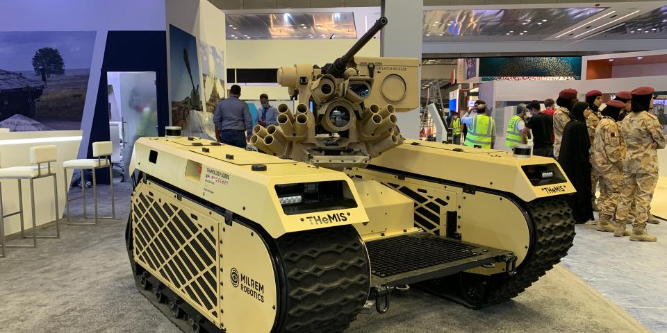 unmanned ground vehicle outfitted with weapons