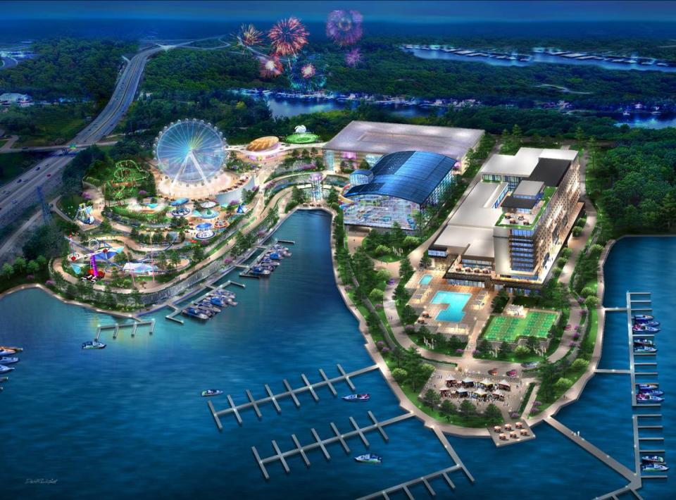 This rendering shows plans for Oasis at Lakeport, a new entertainment district planned for Missouri’s Lake of the Ozarks. 
