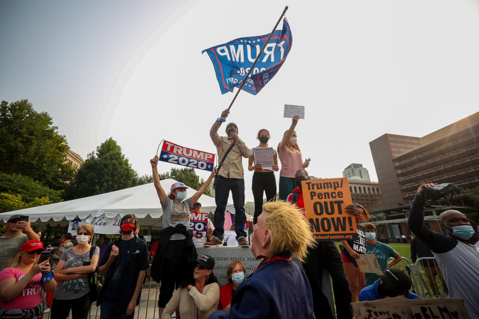 Trump supporters and protesters 