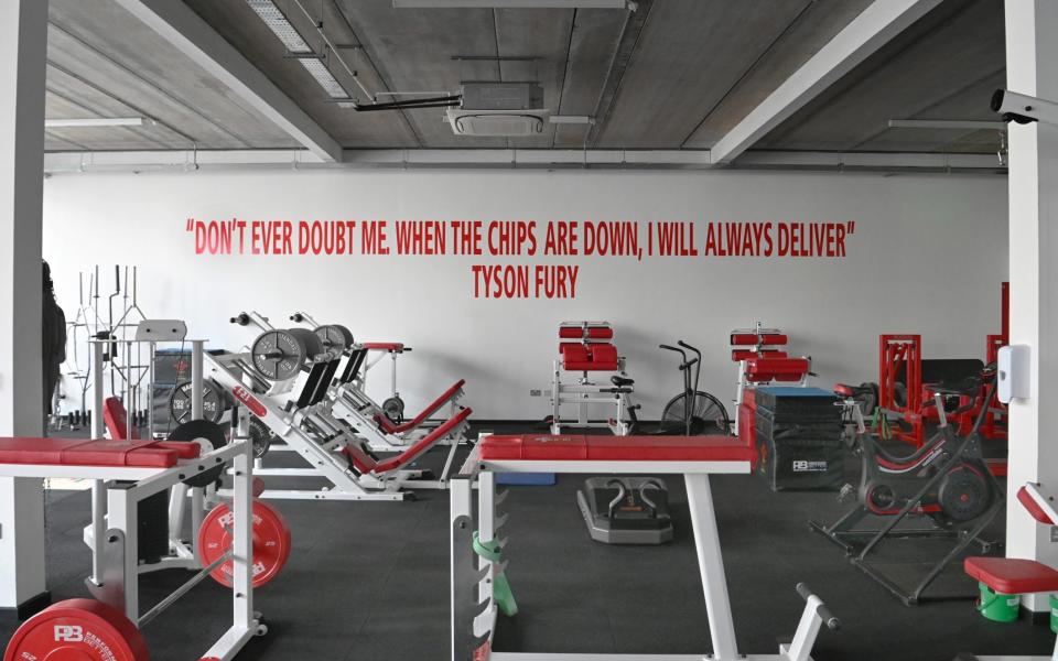 A Tyson Fury quote on the wall of the Wales gym that reads: 'Don't ever doubt me when the chips are down, I will always deliver' - Jay Williams