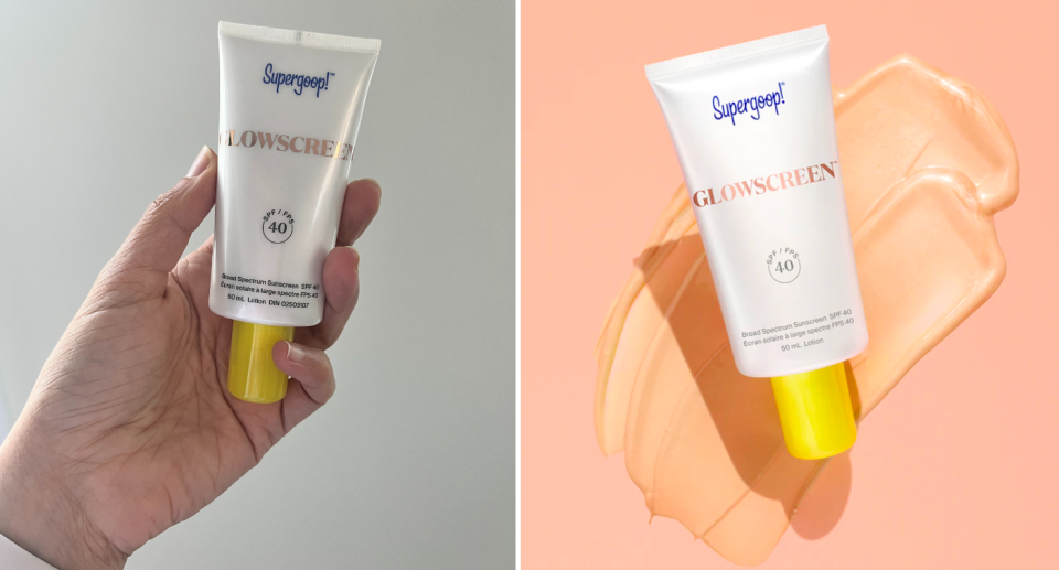 I'm obsessed with Supergoop! Glowscreen SPF 40 - here's why. Images via Kate Mendonca, Sephora.