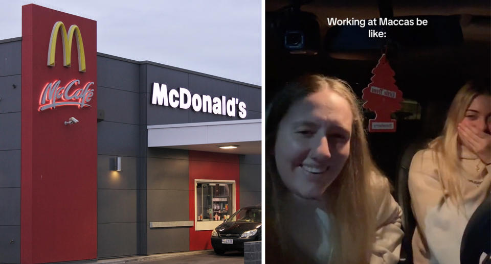 McDonald's drive-thru; McDonald's workers laughing in TikTok video still