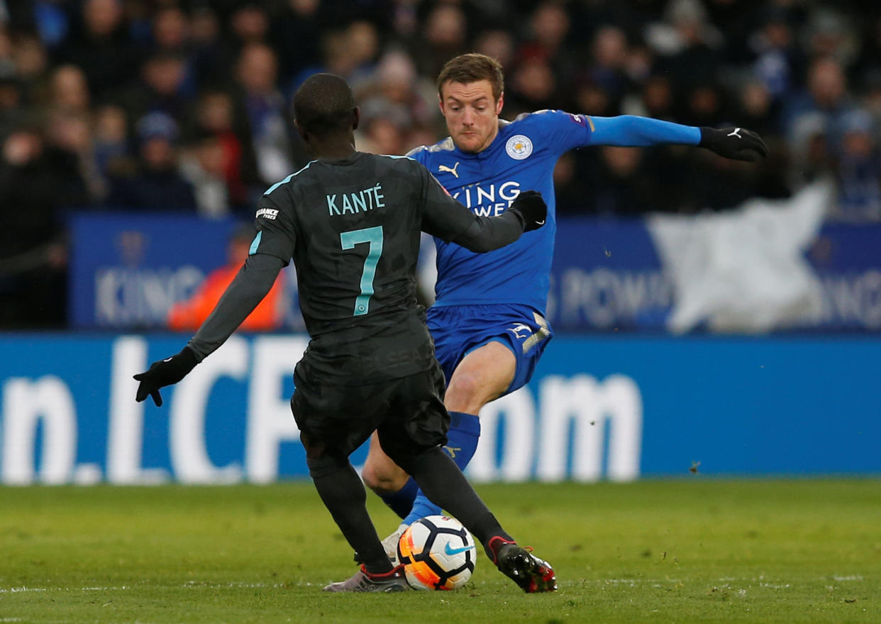 N’Golo Kante helped Chelsea overcome Leicester and his former team-mate Jamie Vardy on Sunday.