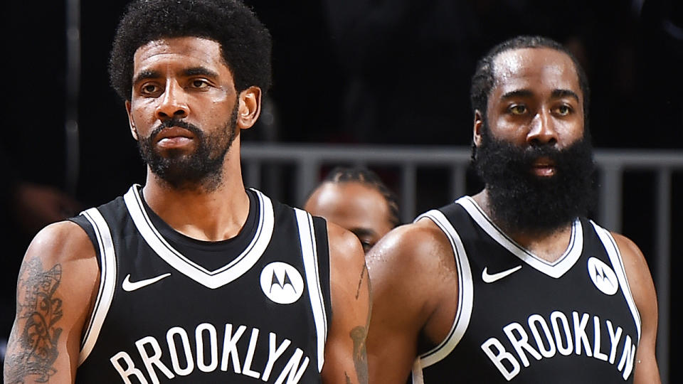 Kyrie Irving and James Harden, pictured here in action for the Brooklyn Nets in the NBA.