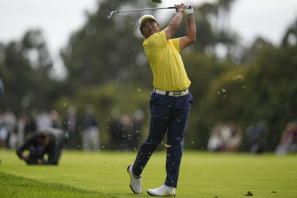 Hideki Matsuyama, of Japan, hits from the 18th fairway during the final round of the Genesis Invitational golf tournament at Riviera Country Club, Sunday, Feb. 18, 2024, in the Pacific Palisades area of, Los Angeles. (AP Photo/Ryan Sun)