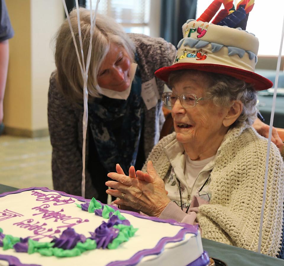 Kathy Bitterman, 76, of Flanders, with her mother Anne McClane on Anne’s 105th birthday. Family, friends and employees were at the United Methodist Communities at Bristol Glen where they celebrated the 105th birthday for Anne McClane on November 18, 2021. Anne McClane lived for 50 years in Hawthorne, NJ.