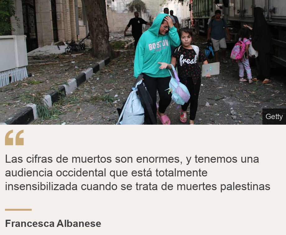 "Las cifras de muertos son enormes, y tenemos una audiencia occidental que está totalmente insensibilizada cuando se trata de muertes palestinas", Source: Francesca Albanese, Source description: , Image: 