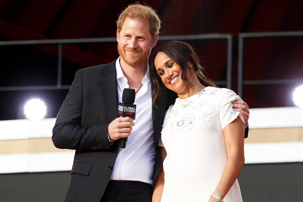 Prince Harry, Duke of Sussex and Meghan, Duchess of Sussex speak onstage during Global Citizen Live, New York on September 25, 2021 in New York City.