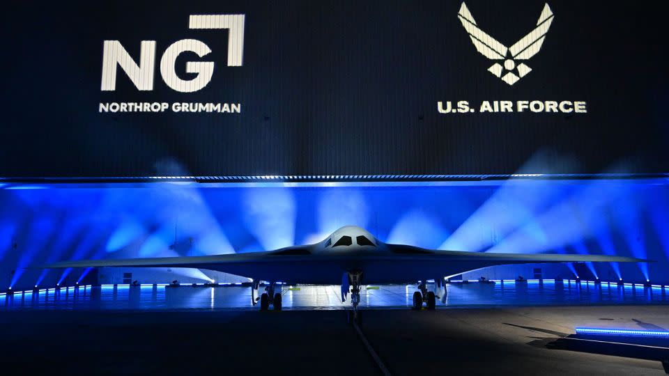 The B-21 Raider is unveiled during a ceremony at Northrop Grumman's Air Force Plant 42 in Palmdale, California, on December 2, 2022.  - Frederic J. Brown/AFP/Getty Images/File