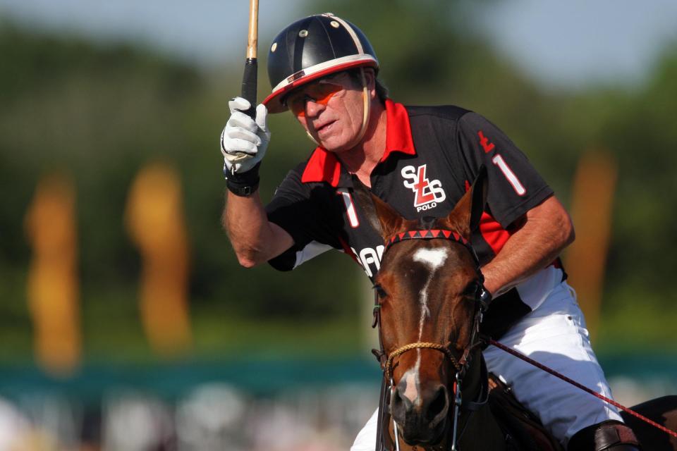 Academy Award-winning actor and polo player Tommy Lee Jones in a polo match in Wellington in 2009.