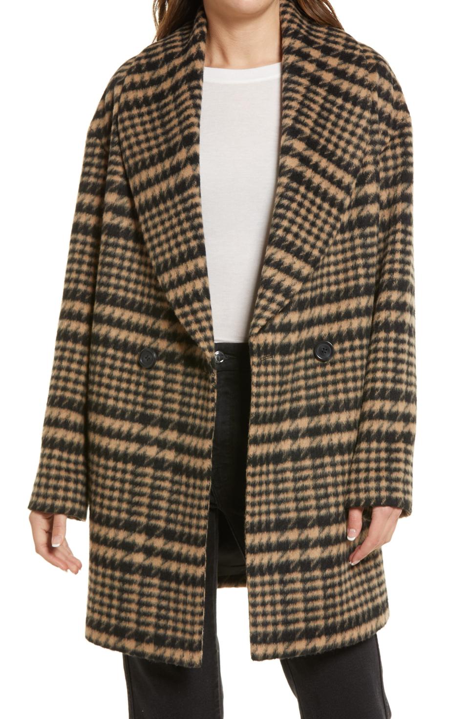 3) Plaid Shawl Collar Coat