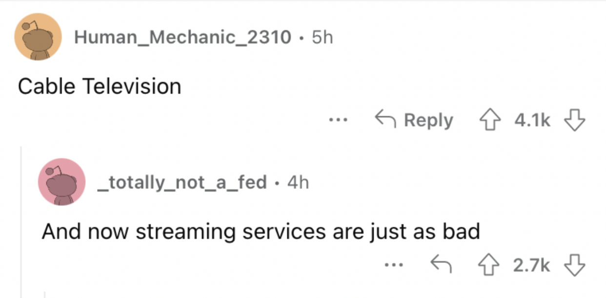 Reddit screenshot about how streaming services is crazy expensive.