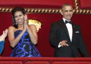 U.S. President Barack Obama and first lady Michelle Obama attend the Kennedy Center Honors at the Kennedy Center in Washington December 6, 2015. REUTERS/Yuri Gripas