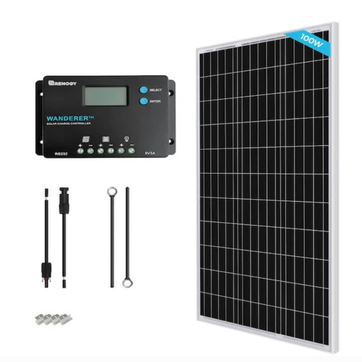 black solar panels with controller and parts