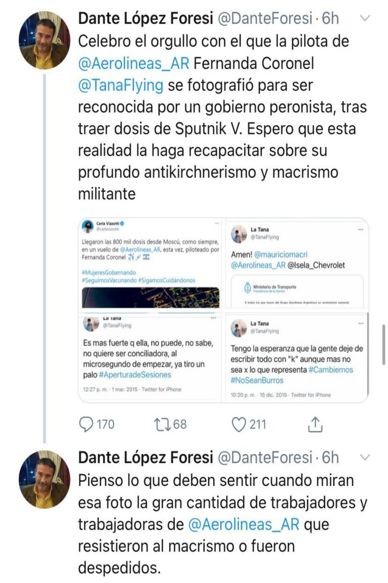 El mensaje de Dante López Foresi que provocó una respuesta de Fernanda Coronel