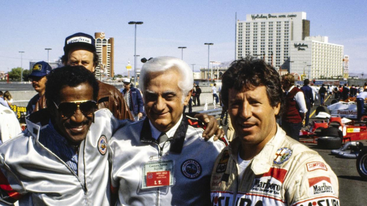 streets of las vegas, united states of america october 17 mario andretti with sammy davis jr and caesars palace president harry wald during the caesars palace gp at streets of las vegas on october 17, 1981 in streets of las vegas, united states of america photo by ercole colombo studio colombo