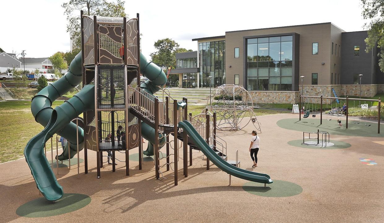 A new town playground behind the Tufts Library.