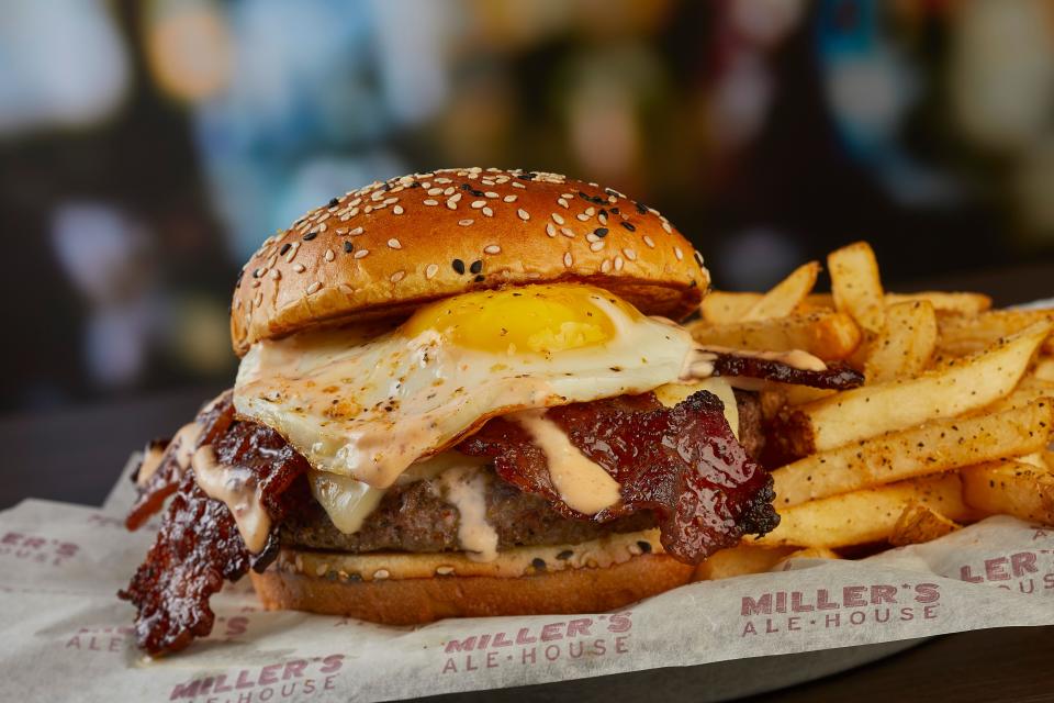 Part of their first-ever brunch menu, Miller's brunch burger features cheese, bacon and a fried egg for only $9.99.