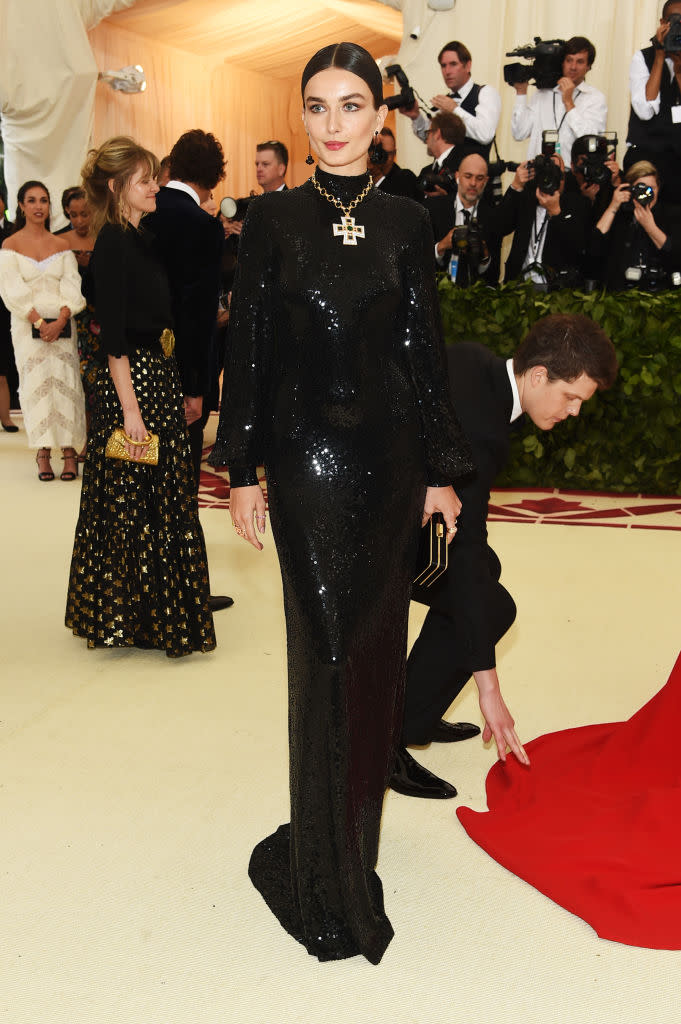 <p>Andreea Diaconu attends the Heavenly Bodies: Fashion & The Catholic Imagination Costume Institute Gala at The Metropolitan Museum of Art on May 7, 2018 in New York City. (Photo: Getty Images) </p>