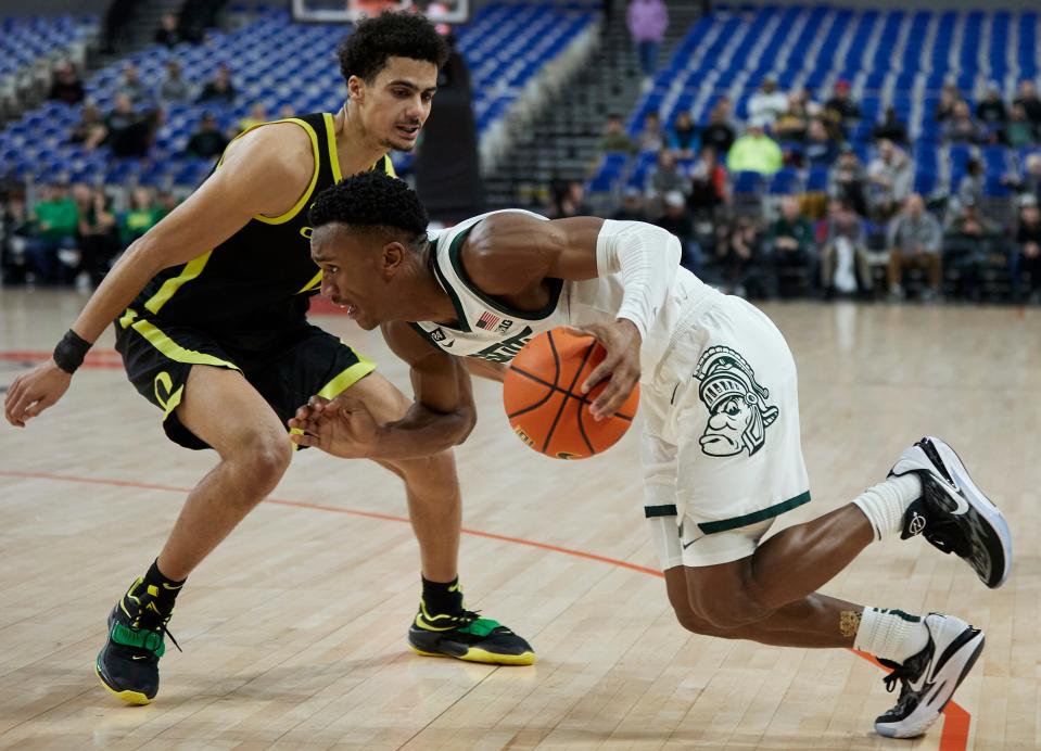 Tyson Walker scored 18 points Friday night, along with Joey Hauser, leading the Spartans in scoring in a win against Oregon.