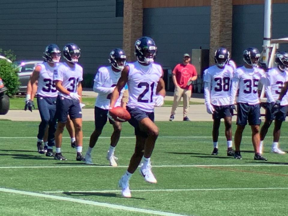 Devon Witherspoon, Seattle’s top draft choice, begins his first practice on day one of Seahawks rookie minicamp at the Virginia Mason Athletic Center in Renton May 12, 2023. Gregg Bell/The News Tribune