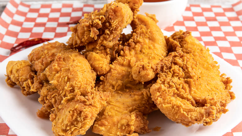 Plate of restaurant fried chicken