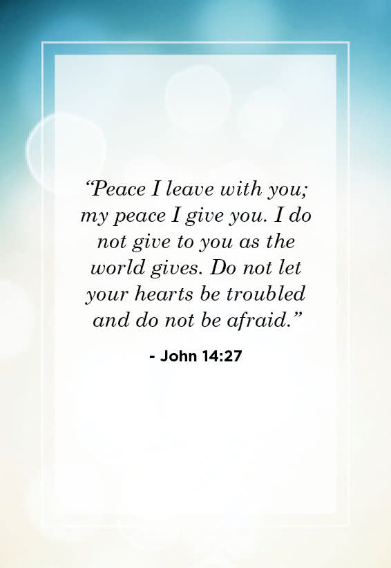 <p>“Peace I leave with you; my peace I give you. I do not give to you as the world gives. Do not let your hearts be troubled and do not be afraid.” </p>