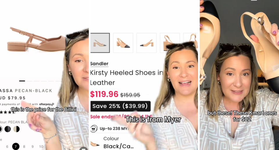 Strozkiy compared the price and materials of the Kmart heels to several pricier brands. Photo: TikTok/@shessoseasonal