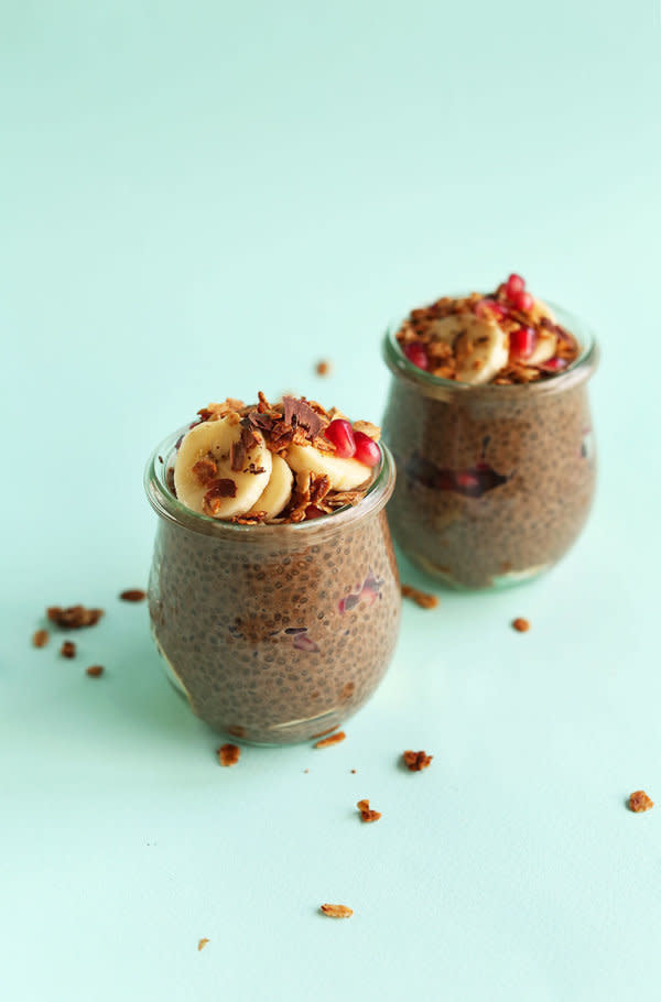 This trendy <a href="http://www.huffingtonpost.com/entry/health-benefits-of-chia-seeds-eat-them_us_568d42f8e4b0c8beacf52647">new health food ingredient</a> is also a <a href="http://www.huffingtonpost.com/entry/chia-seed-pudding-recipe_us_56aa27f5e4b0016489227745">great breakfast choice</a>. If you turn it into pudding by soaking it in water or milk overnight, it&rsquo;ll bulk up into a filling meal. This <a href="https://www.bustle.com/articles/145561-7-breakfast-foods-that-will-keep-you-full-until-lunch" target="_blank">&ldquo;bulking&rdquo; effect</a> is what helps keep you feeling full longer. Just <a href="http://www.webmd.com/diet/features/truth-about-chia#1" target="_blank">two tablespoons of chia seeds</a> contains&nbsp;4 grams of protein, 12 grams carbohydrates and 11 grams of fiber.<strong><br /><br />Get the <a href="http://minimalistbaker.com/overnight-chocolate-chia-seed-pudding/#_a5y_p=3618082" target="_blank" data-beacon="{&quot;p&quot;:{&quot;lnid&quot;:&quot;Overnight Chocolate Chia Seed Pudding recipe&quot;,&quot;mpid&quot;:14,&quot;plid&quot;:&quot;http://minimalistbaker.com/overnight-chocolate-chia-seed-pudding/#_a5y_p=3618082&quot;}}" data-beacon-parsed="true">Overnight Chocolate Chia Seed Pudding recipe</a>&nbsp;from Minimalist Baker</strong>