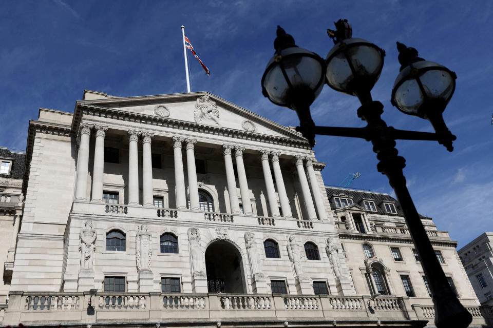 interest rates  PHOTO: A general view of the Bank of England in the City of London, Britain, September 25, 2023. REUTERS/Hollie Adams/File Photo