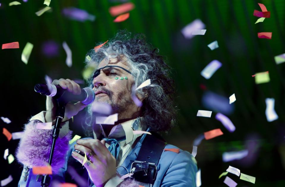 Wayne Coyne of The Flaming Lips performing at Iroquois Amphitheater in Louisville, Kentucky on Aug. 27, 2018.