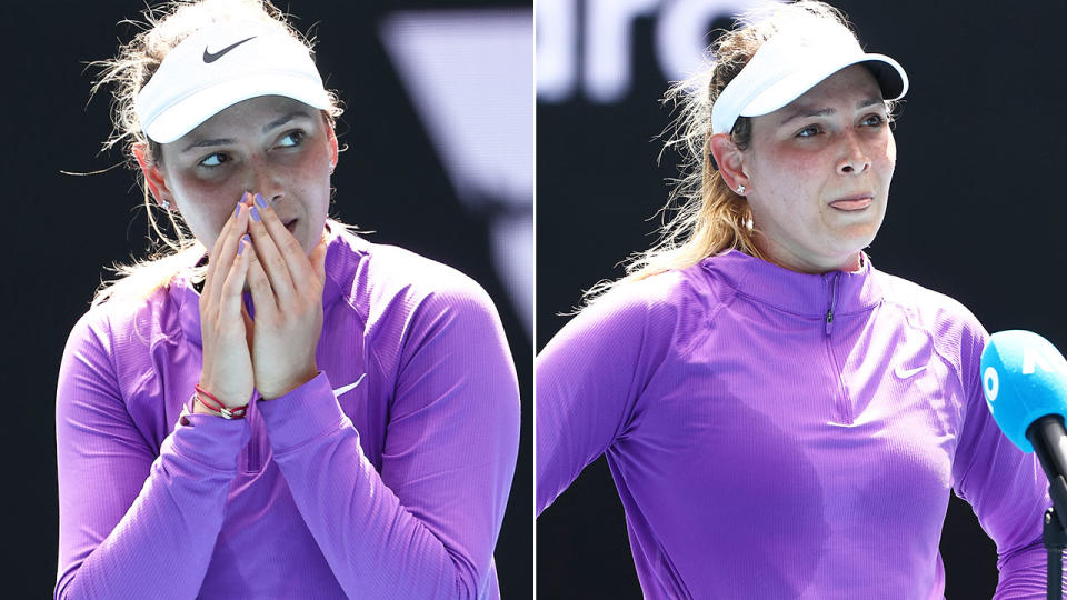 Seen here, an emotional Donna Vekic reacts to her dramatic Australian Open comeback win. 