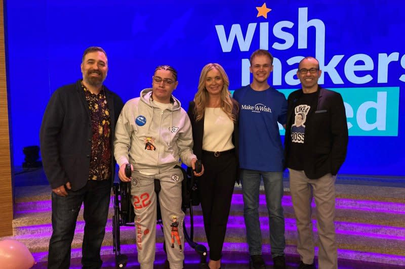 From left: Impractical Jokers' Brian "Q" Quinn; wish kid Jordan V.; Leslie Motter, president and CEO of Make-A-Wish America; wish kid Zachary M.; and Impractical Jokers' James "Murr" Murray pose for a photo at the WishMakers Wanted campaign launch in New York City on Thursday. Photo courtesy of Make-A-Wish
