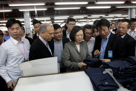 Taiwan's President Tsai Ing-wen visits textile industrial park in Managua, Nicaragua January 10, 2017. REUTERS/Oswaldo Rivas