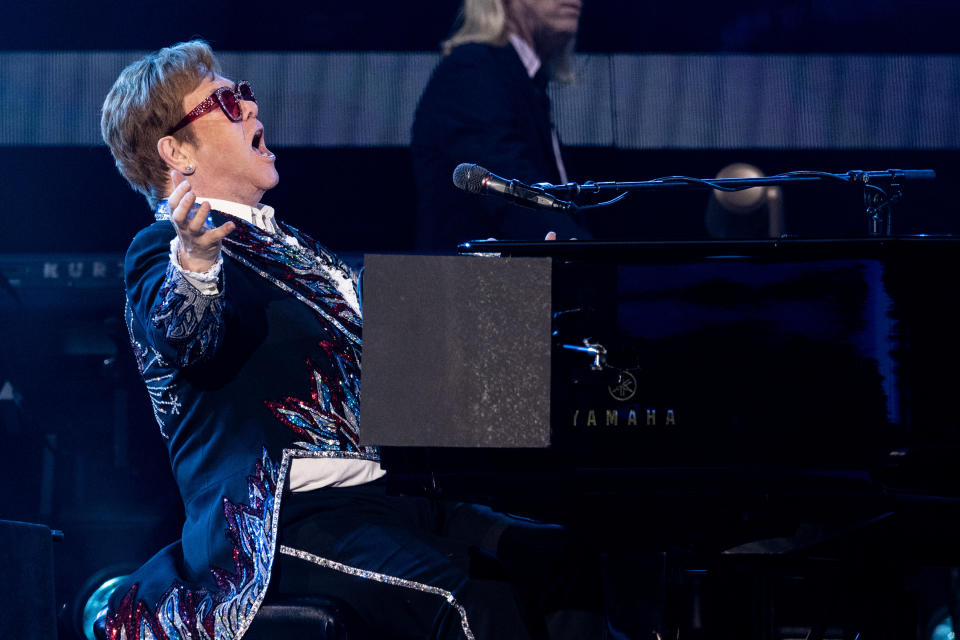 Sir Elton John performs onstage during the Farewell Yellow Brick Road Tour at Dodger Stadium. (Photo: Scott Dudelson/Getty Images)