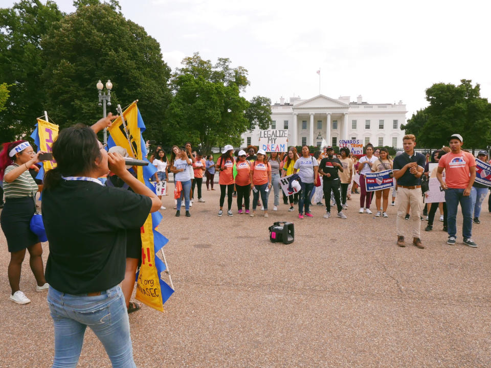 A group assembled outside of the White House to protest President Trumpâs decision to end the Deferred Action for Childhood Arrivals, Sept. 5, 2017. (Photo: Hunter Walker/Yahoo News)