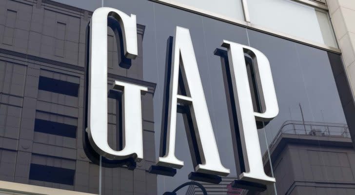 GPS stock: a close up of a Gap logo on a building