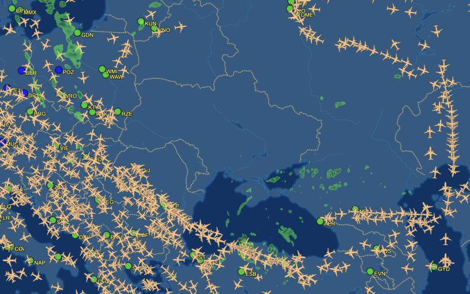 FlightAware showed no flights over Ukrainian airspace on Tuesday morning.
