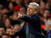 <p>Soccer Football – Europa League Semi Final First Leg – Arsenal vs Atletico Madrid – Emirates Stadium, London, Britain – April 26, 2018 Arsenal manager Arsene Wenger gestures REUTERS/Eddie Keogh </p>