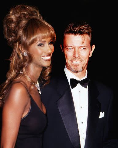 <p>Rose Hartman/Getty</p> Iman and David Bowie, 1994.