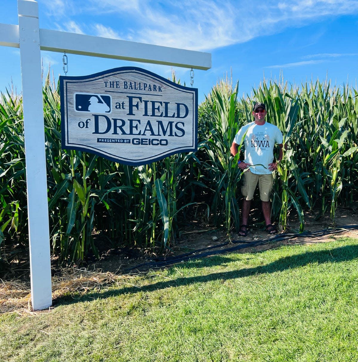 Danny Phipps stands in the Dyersville, Iowa cornfield where the second "Field of Dreams" game was played on Aug. 11. The game is named for the 1989 movie filmed at the site, and was one stop for Phipps on his summer tour of the Midwest to watch baseball games.