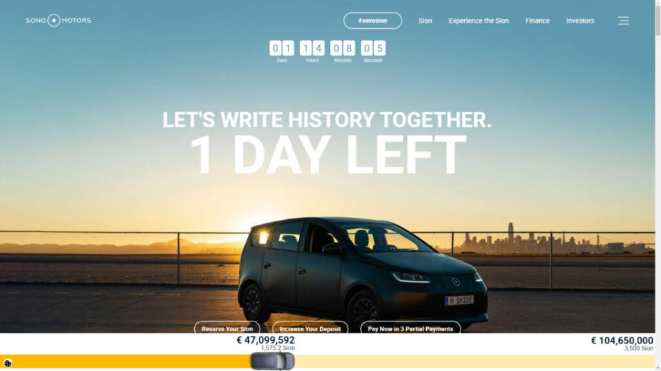 Campagne Save Sion de Sono Motors // Source : Capture du site Sono Motors 