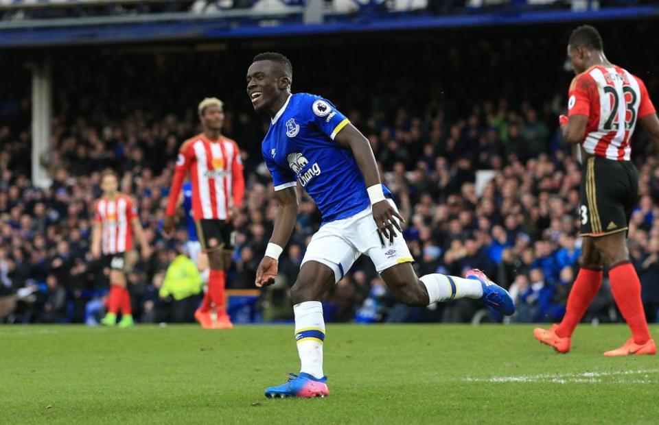 Everton’s Idrissa Gueye after his goal.
