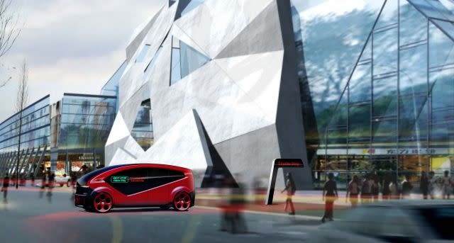 Fisker Orbit shuttle bus operating in a future "smart city"